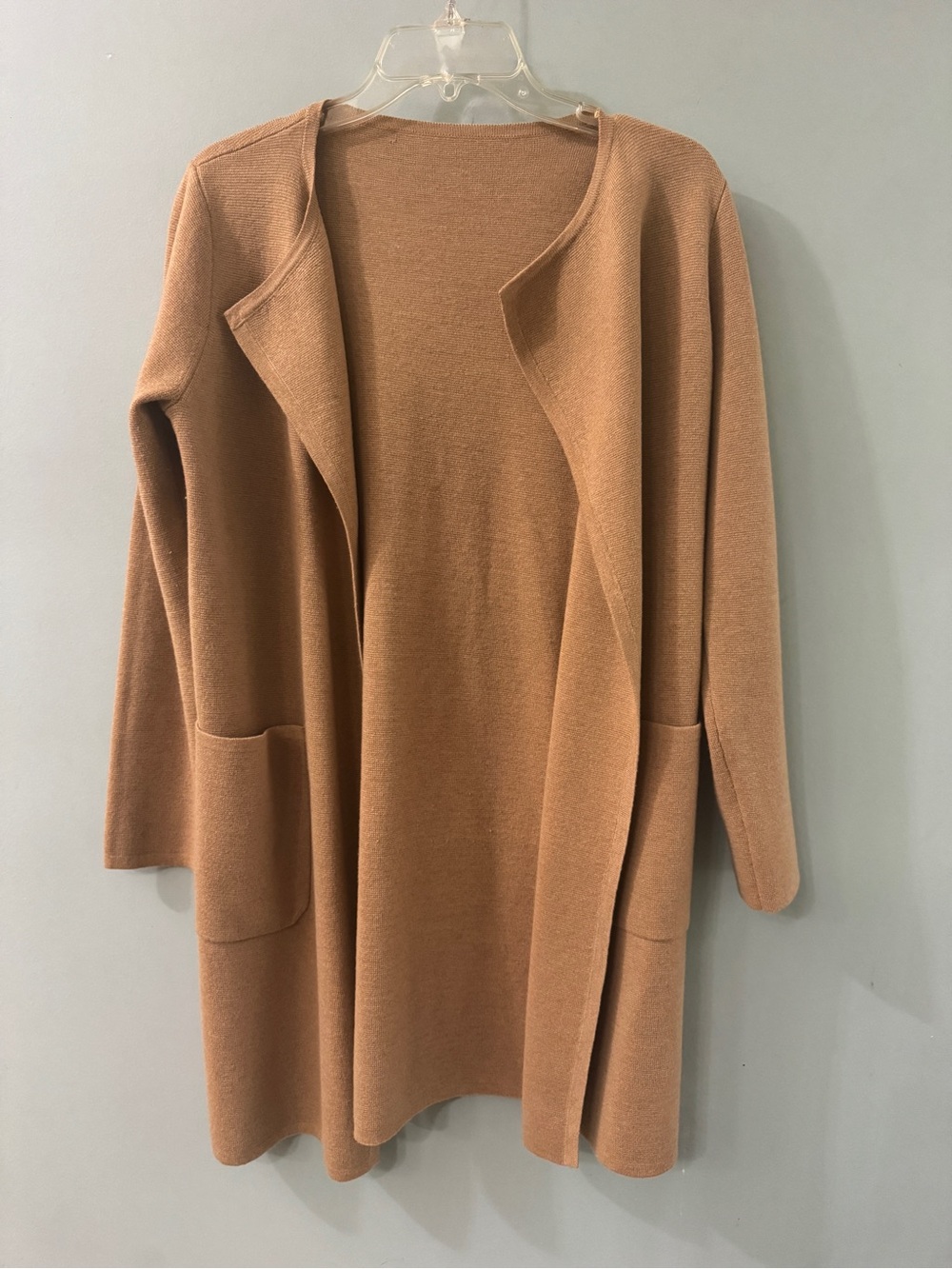 Women’s Open-Front Long Cardigan Sweater in Camel
